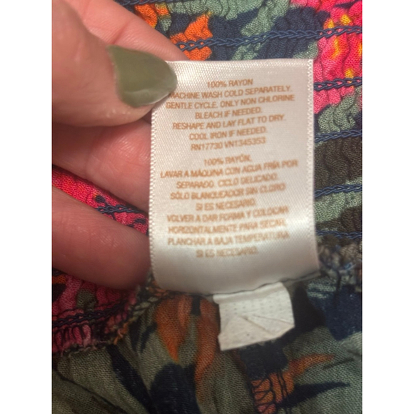 Shade & Shore Wide Leg Pants Slit Smocked Waist Tropical Print Multicolor W XL - Picture 10 of 11